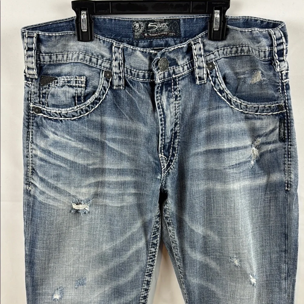 Silver‎ Co Men's Light Blue Nash straight-leg Distressed Jeans Size 34